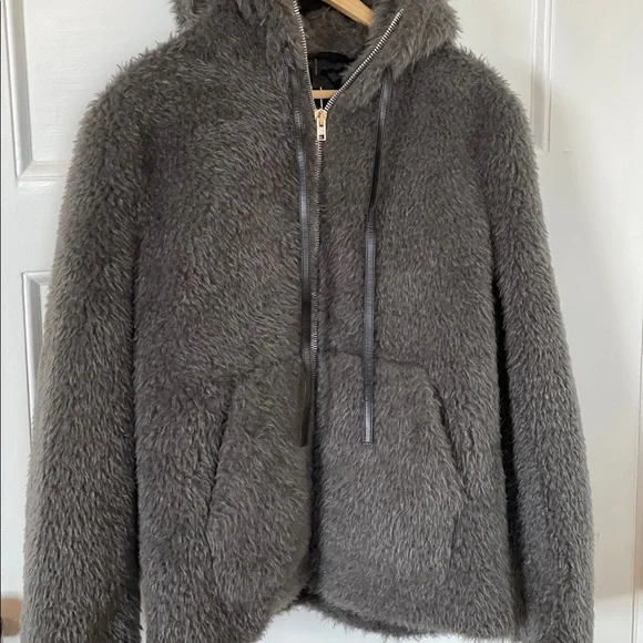 HELMUT LANG Leather Trimmed Faux Shearling Hooded Jacket - Women’s Medium - New